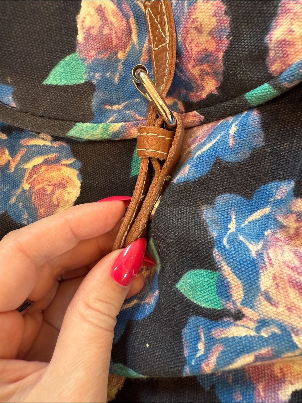 VS PINK Floral Canvas Backpack Navy - Picture 4 of 5